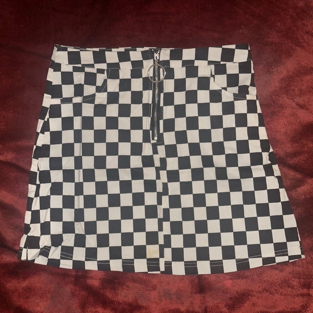 Checkered Zip Up mini skirt